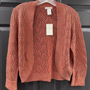 NWT JCPenney Worthington Open Knit Cardigan Large Rust Boho Lightweight
